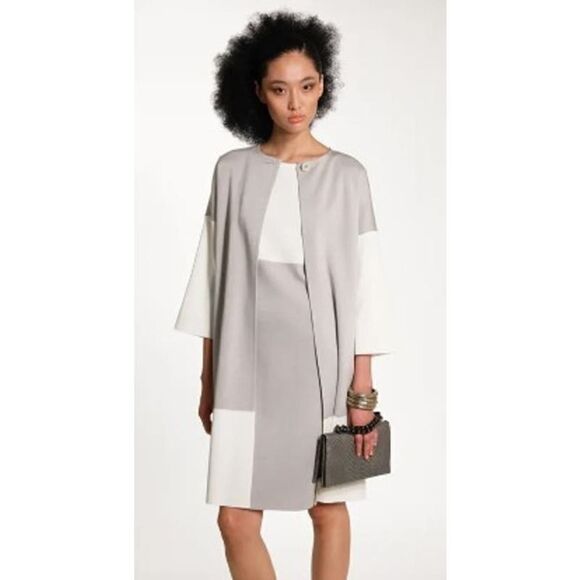 St. John Platinum Melange Cream Colorblock Cardigan Jacket Sz. 10 - Picture 1 of 6